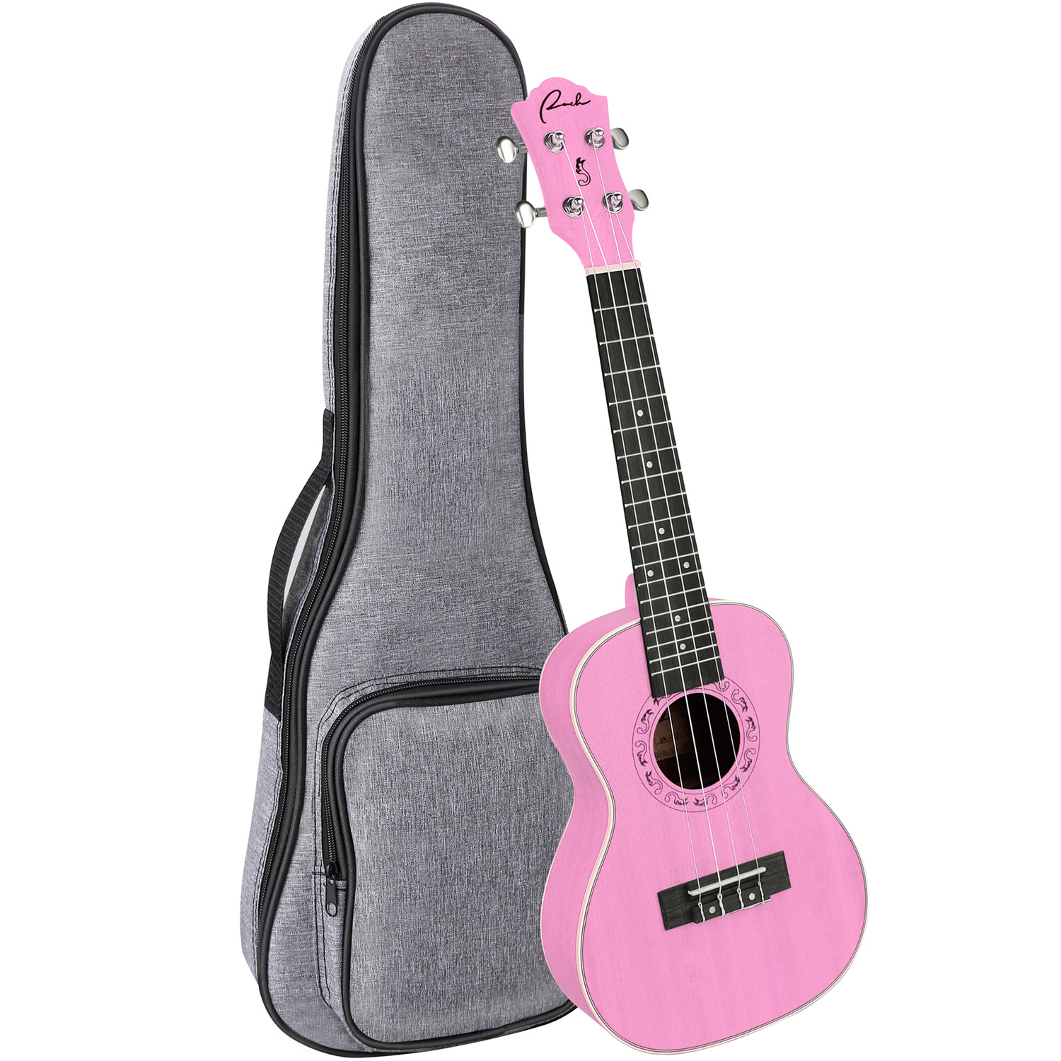 Small Hawaiian Guitar Rose Pink Concert Ukulele Ranch 23 inch Professional Wooden ukelele Instrument with Free Online 12 Lessons and Gig Bag 