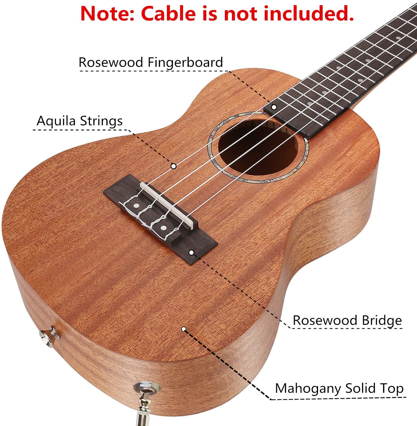 Electric Concert Ukulele Ranch EQ 23 inch Mahogany Solid Top Professional Ukuleles Upgraded Instrument with Free 12 Lessons and Gig Bag– Natural