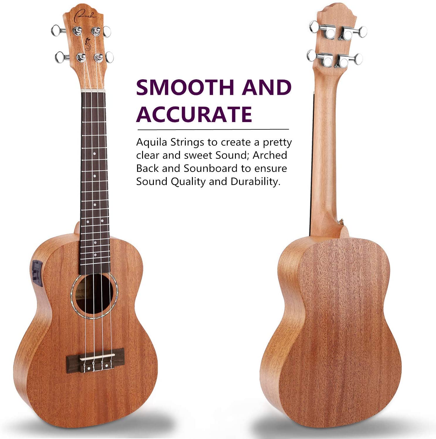 Electric Concert Ukulele Ranch EQ 23 inch Mahogany Solid Top Professional Ukuleles Upgraded Instrument with Free Online 12 Lessons and Gig Bag– Natural