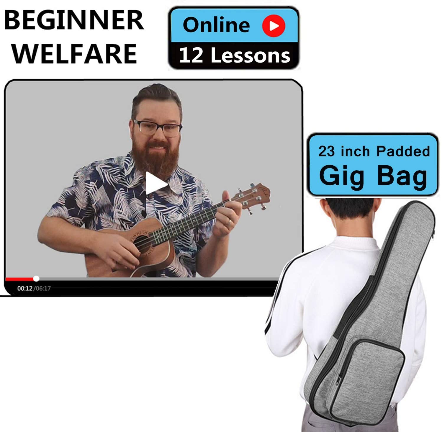 Electric Concert Ukulele Ranch EQ 23 inch Mahogany Solid Top Professional Ukuleles Upgraded Instrument with Free Online 12 Lessons and Gig Bag–Natural