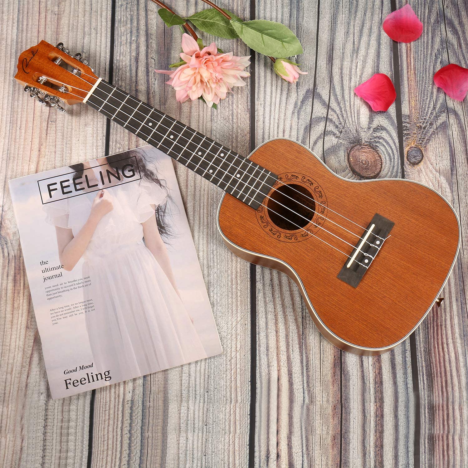 Bamboo 23-Inch Concert Ukulele Beginner Kit - Sapele Wood Ukelele With Tuner & Case