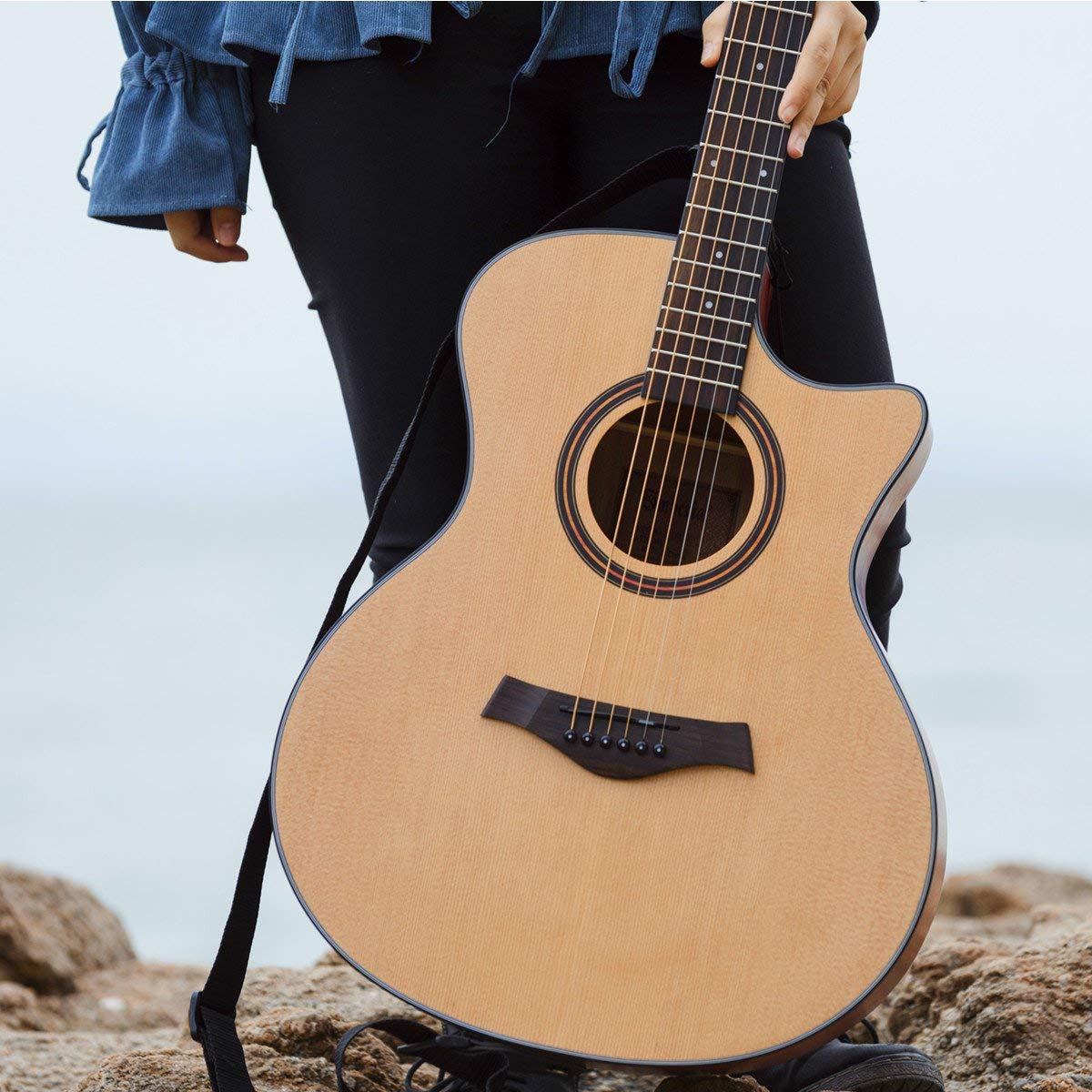 Emperial Acoustic Guitar 41 Full Size Cutaway Beginners Wooden Guitars Kit Bundle with Gig Bag Capo Tuner Strings Strap Picks Adjustment tool Set- Starter Guitar Pack for Adults- Natural