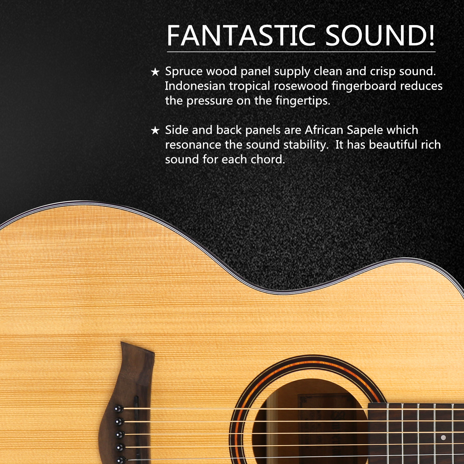 Emperial Acoustic Guitar 41 Full Size Cutaway Beginners Wooden Guitars Kit with Gig Bag Capo Tuner Strings Strap Picks Adjustment tool Set- Starter Guitar Pack for Adults - Natural