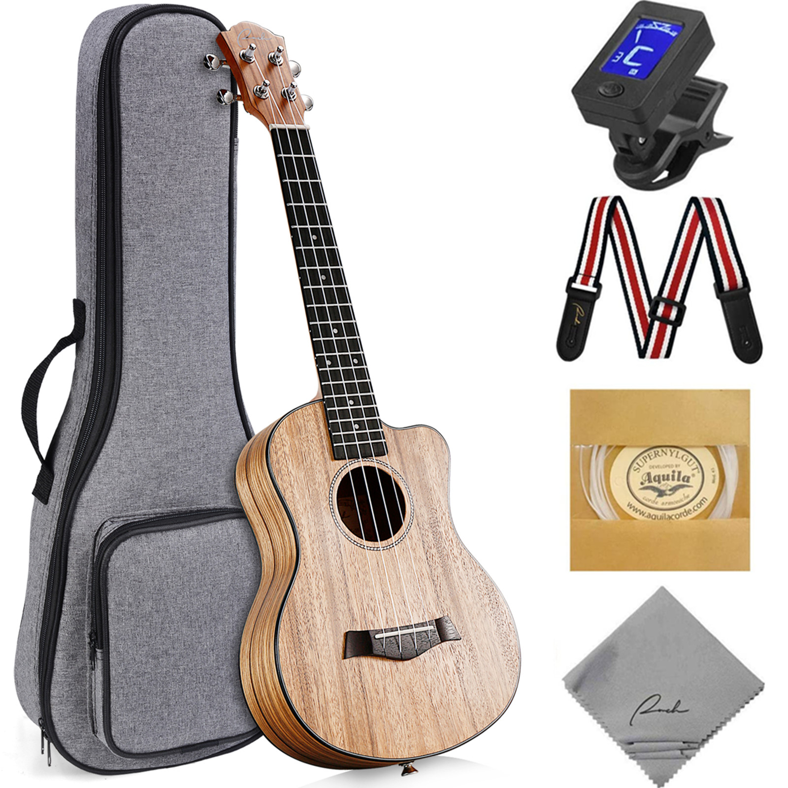 Cutaway Tenor Ukulele Ranch 26 inch Professional Starter Instrument Kit - Walnut