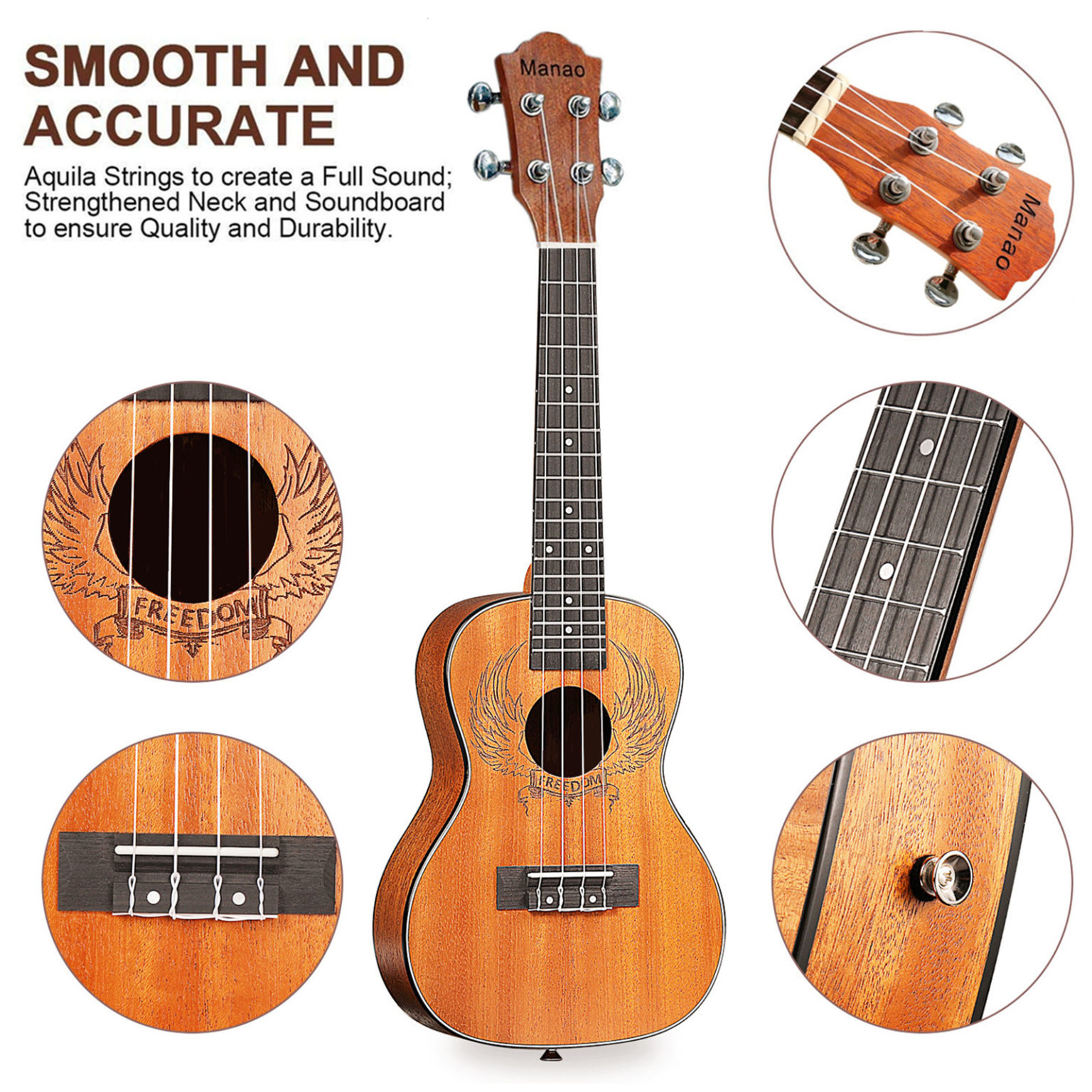 Concert Ukulele 23 Inch Ukelele Beginners Kit Wings