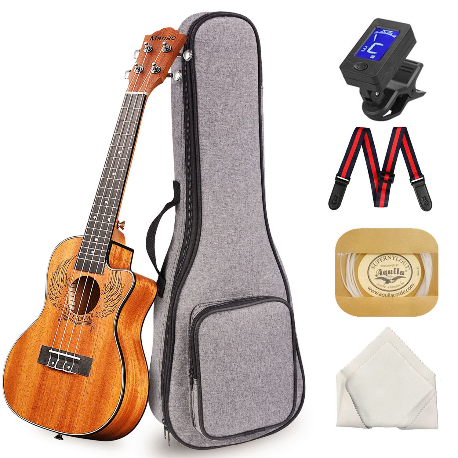 Cutaway Concert Ukulele 23 Inch Ukelele Beginners Kit Wings
