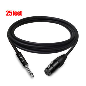 Ranch XLR Cable 25ft Female XLR to 1/4 TS Mono Jack Unbalanced Cable - Black