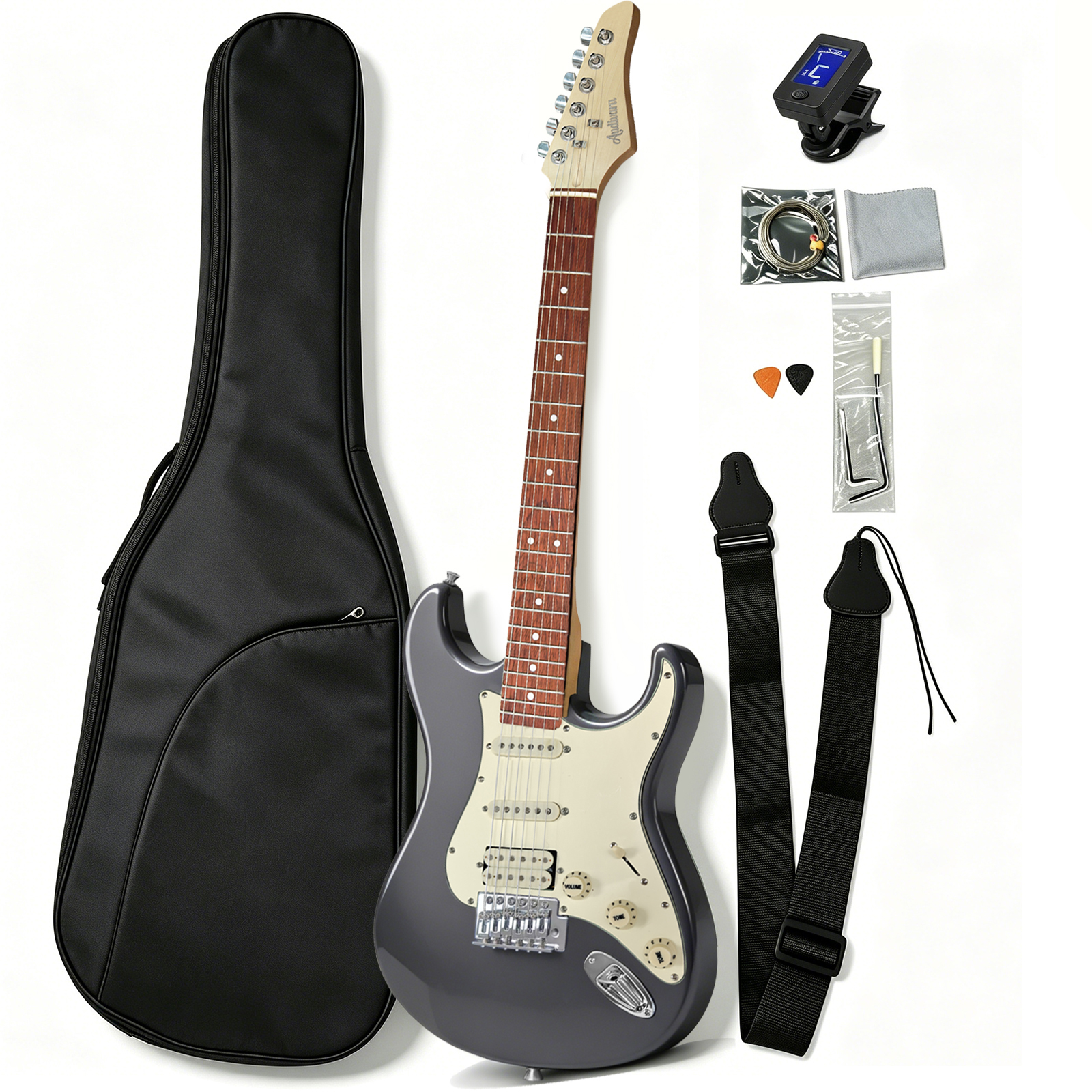 Audivara 39 inch ST electric guitar metallic grey with jatoba fingerboard