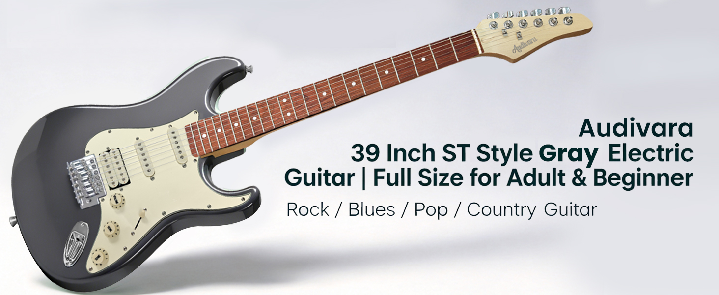 Audivara 39 inch full size ST style gray electric guitar with solid poplar body