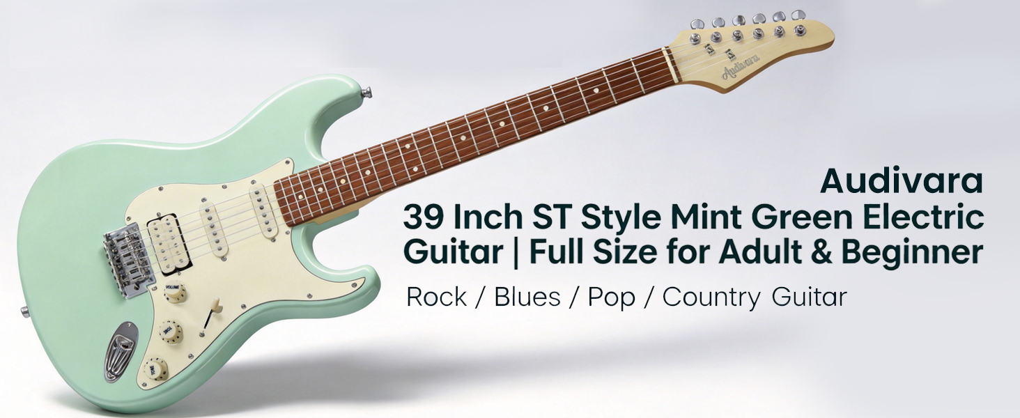 Audivara 39 inch ST style mint green electric guitar for adults and beginners