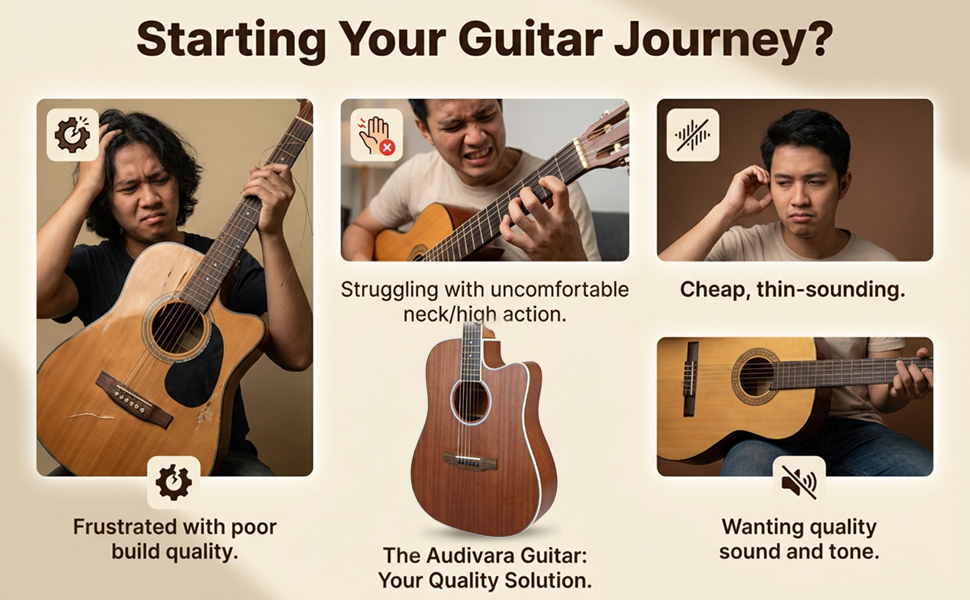 Audivara acoustic guitar as a quality solution for poor build and high string action