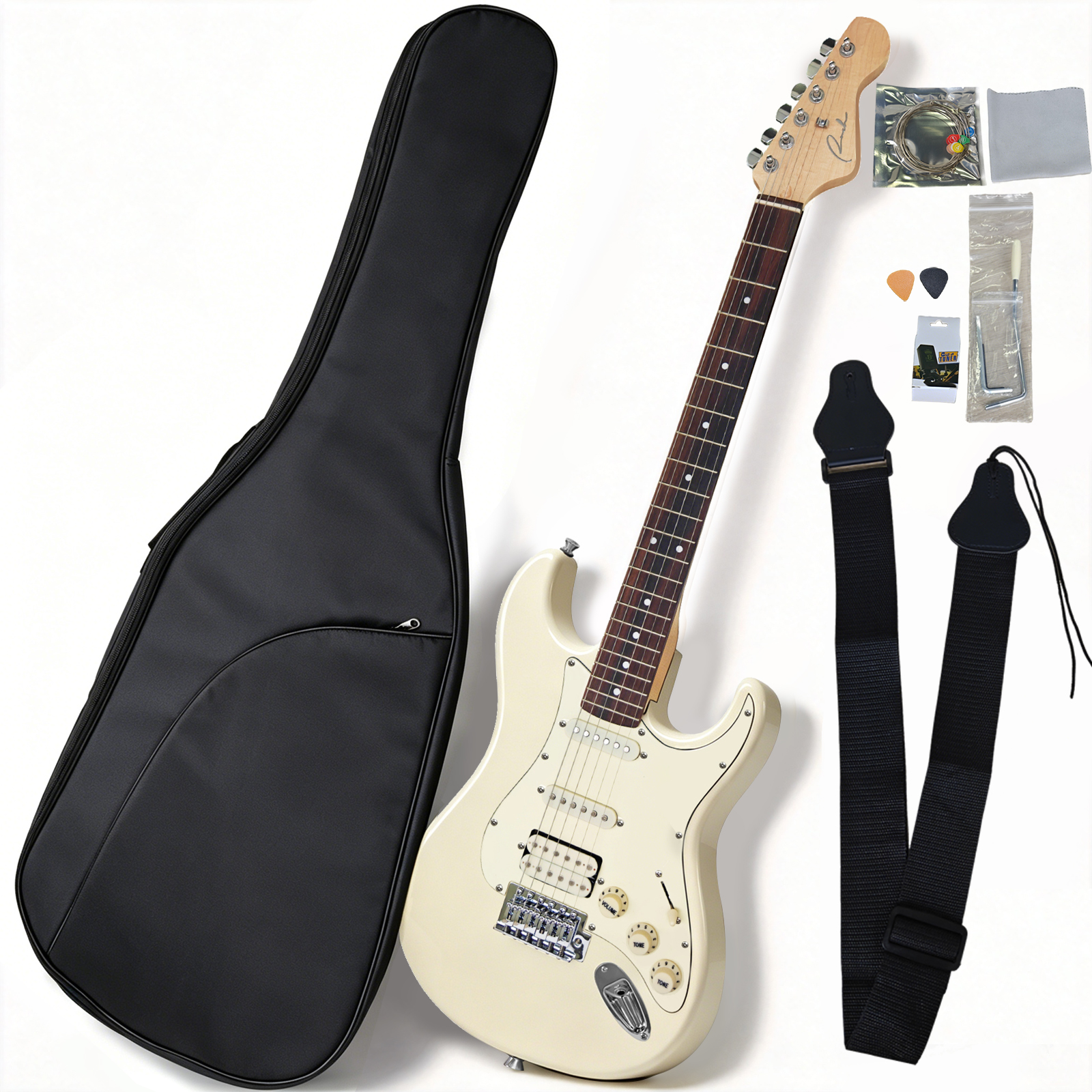 Ranch ST style electric guitar cream white, best electric guitar for beginners, solid body poplar guitar, electric guitar maple neck.