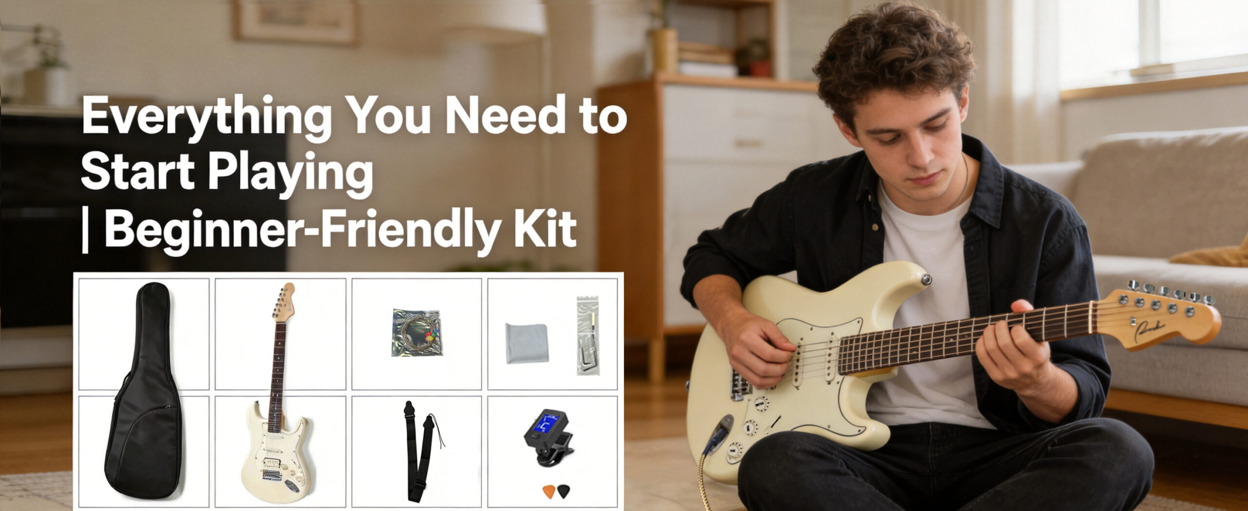 Ranch electric guitar beginner kit including guitar, gig bag, cable, strap, tuner and accessories