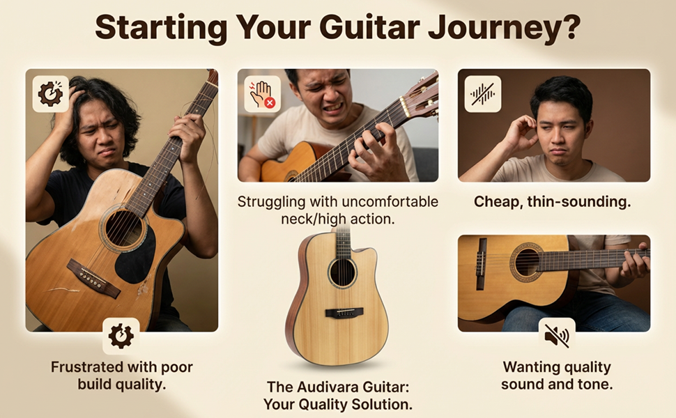 Common beginner guitar problems vs Audivara quality acoustic guitar solution