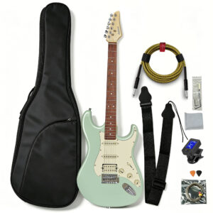 Full Audivara 39" electric guitar kit with gig bag, strap, cable, tuner, and picks