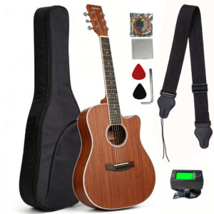 Audivara 41" acoustic guitar beginner kit with gig bag, tuner, strap, strings and picks