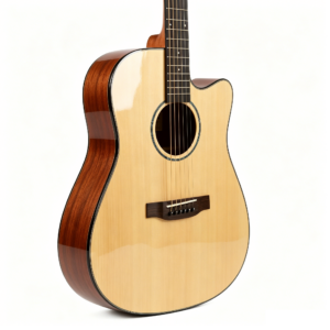 Audivara 41 inch cutaway acoustic guitar with a natural gloss spruce top and mahogany body