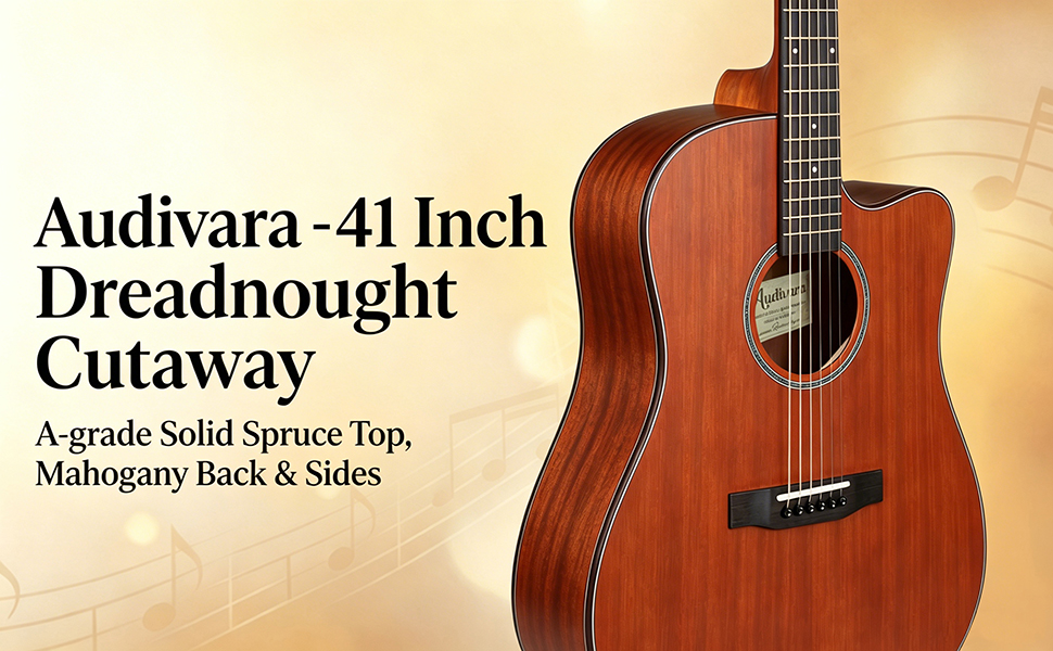 Audivara 41" dreadnought cutaway acoustic guitar with solid spruce top