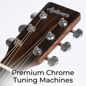 Audivara acoustic guitar headstock with stable premium chrome tuning machines