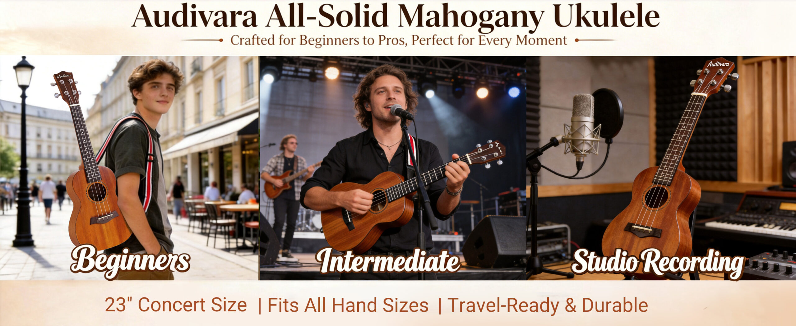 All solid ukulele for beginners intermediate players and professional studio music recording