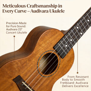 Exquisite craftsmanship of Audivara concert ukulele solid acacia wood grain texture