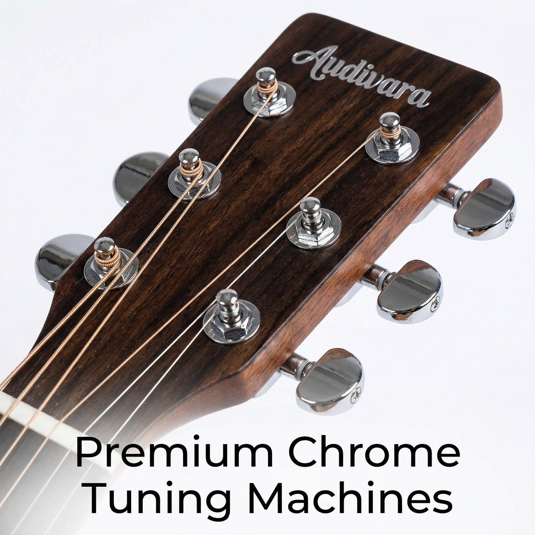 audivara-premium-chrome-tuning-machines-headstock Audivara guitar headstock featuring premium chrome tuning machines for stable tuning