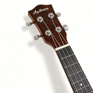 Classic folk style headstock design on an Audivara ukulele with chrome tuners