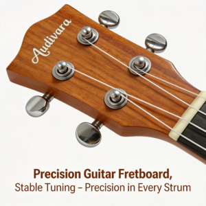 Audivara ukulele folk-style headstock with stable chrome closed tuning gears