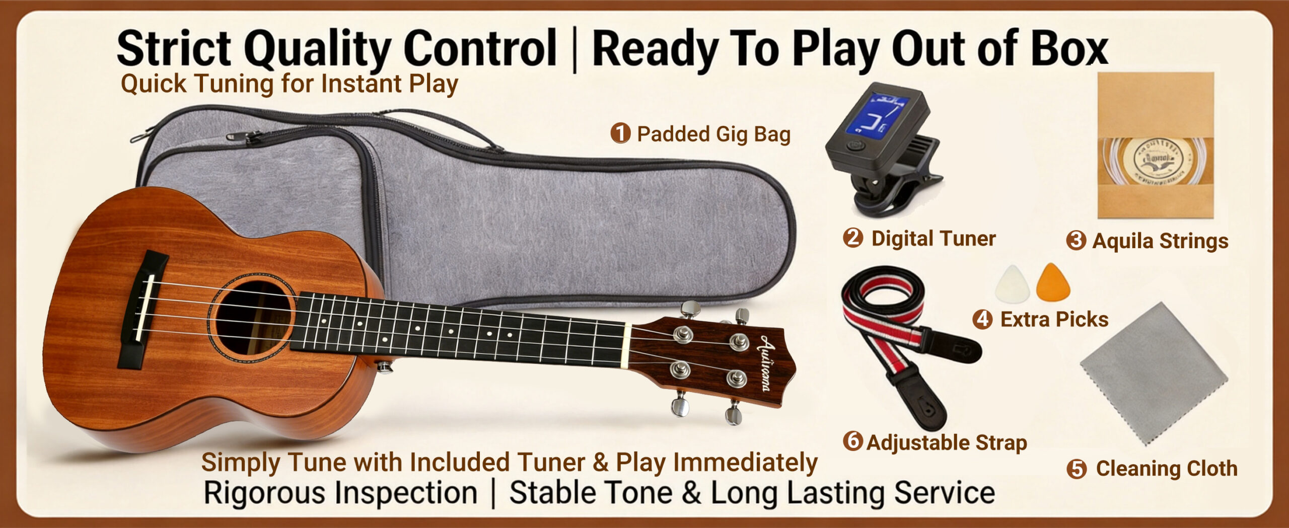 Ukulele starter kit bundle with padded gig bag digital tuner extra strings strap cleaning cloth