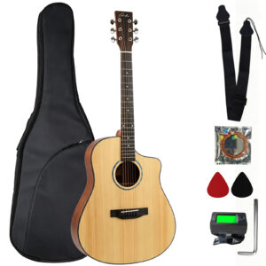 Ranch 41 inch acoustic guitar starter kit with gig bag strap strings tuner and truss rod wrench