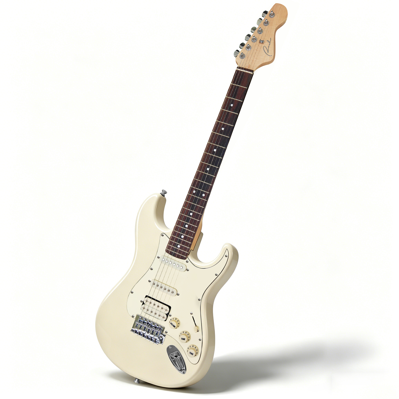 ranch-full-size-st-electric-guitar-cream-white Full-size Ranch ST style electric guitar standing in elegant cream white color
