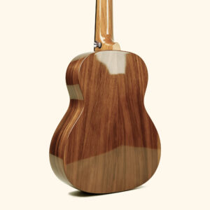 Back view of all solid acacia wood ukulele with glossy finish